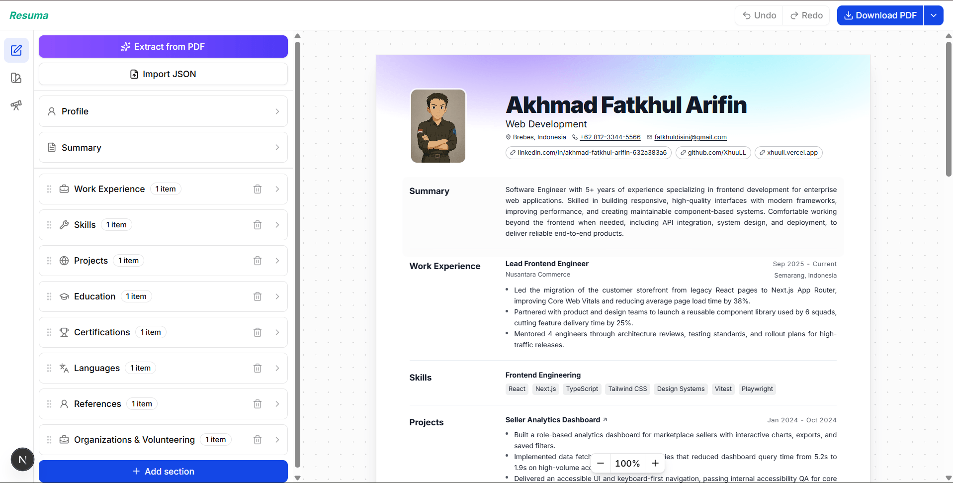 The Resuma editor