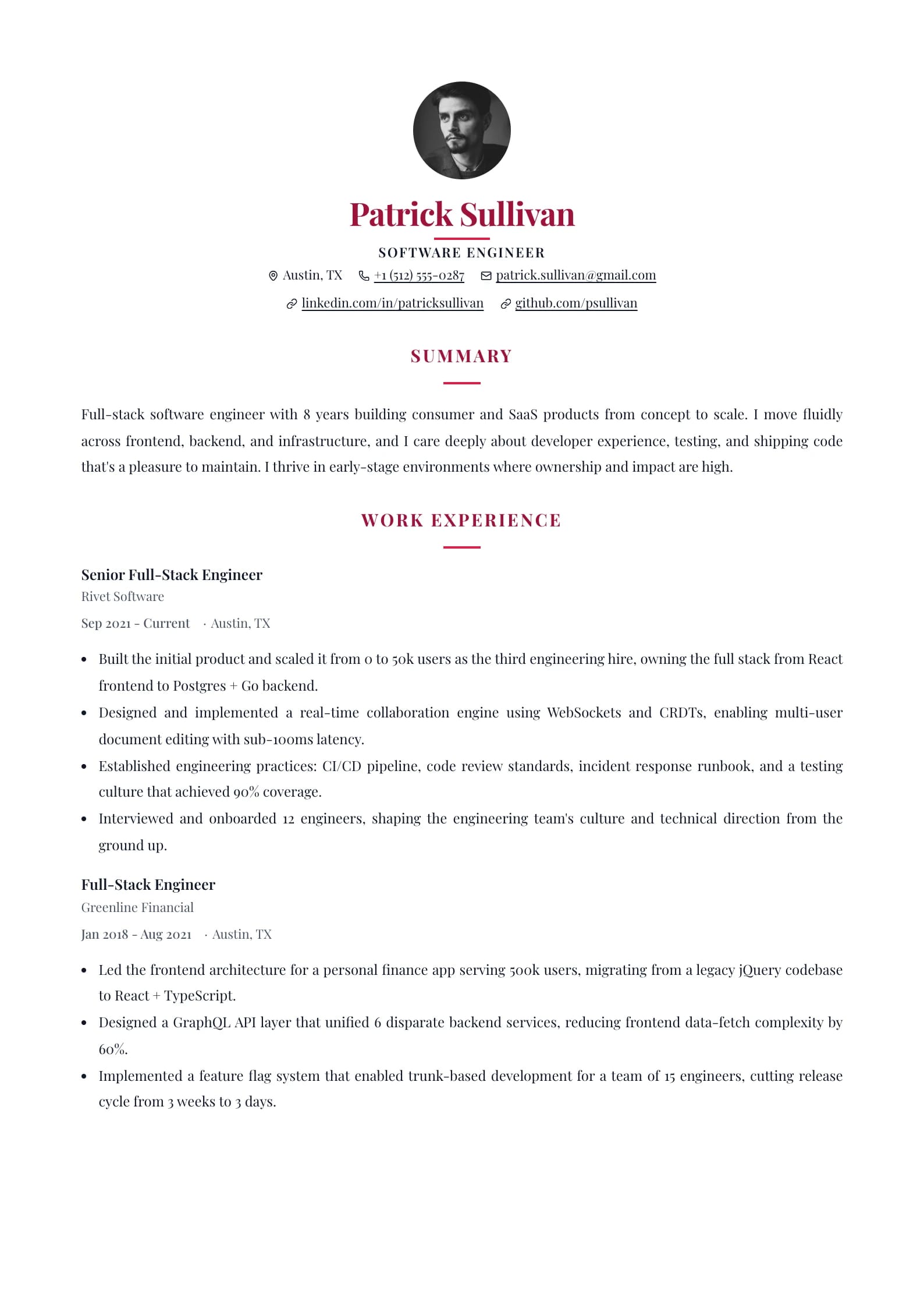 Modern Centered Editorial resume template
