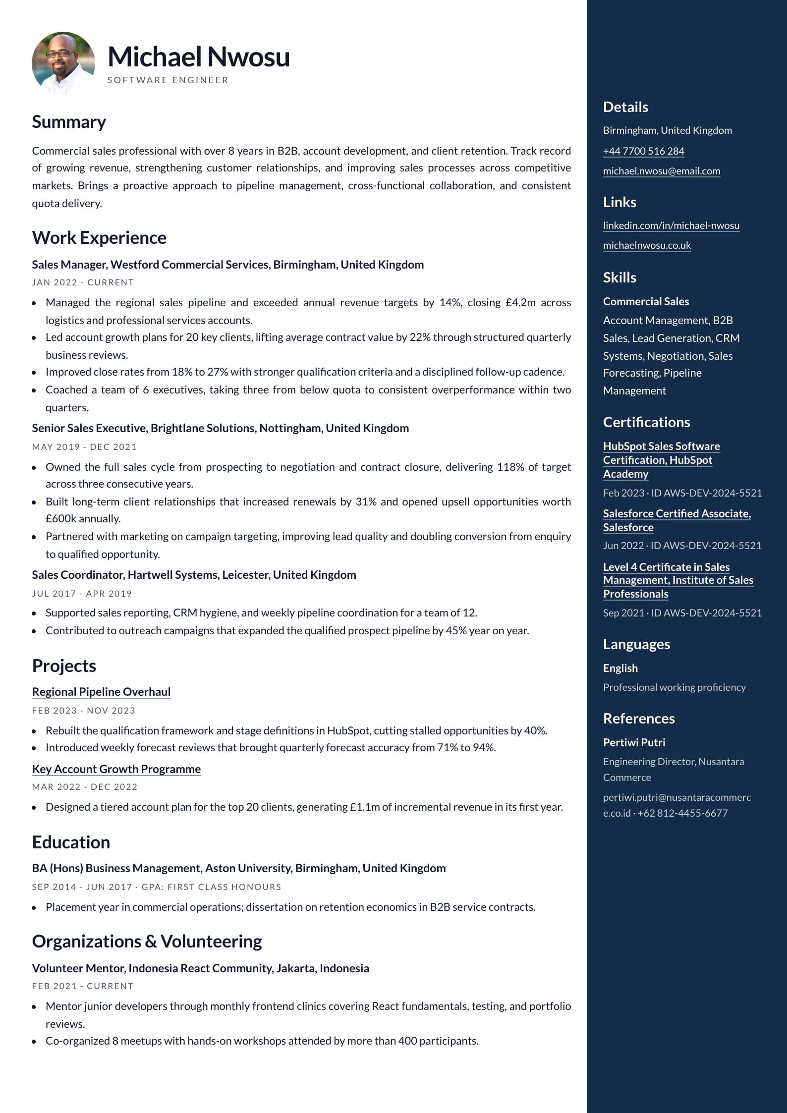 Dossier Navy resume template
