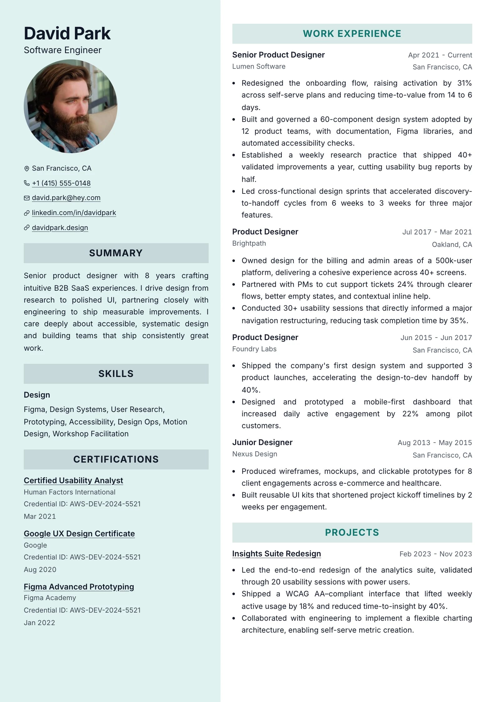 Duet Harbor resume template